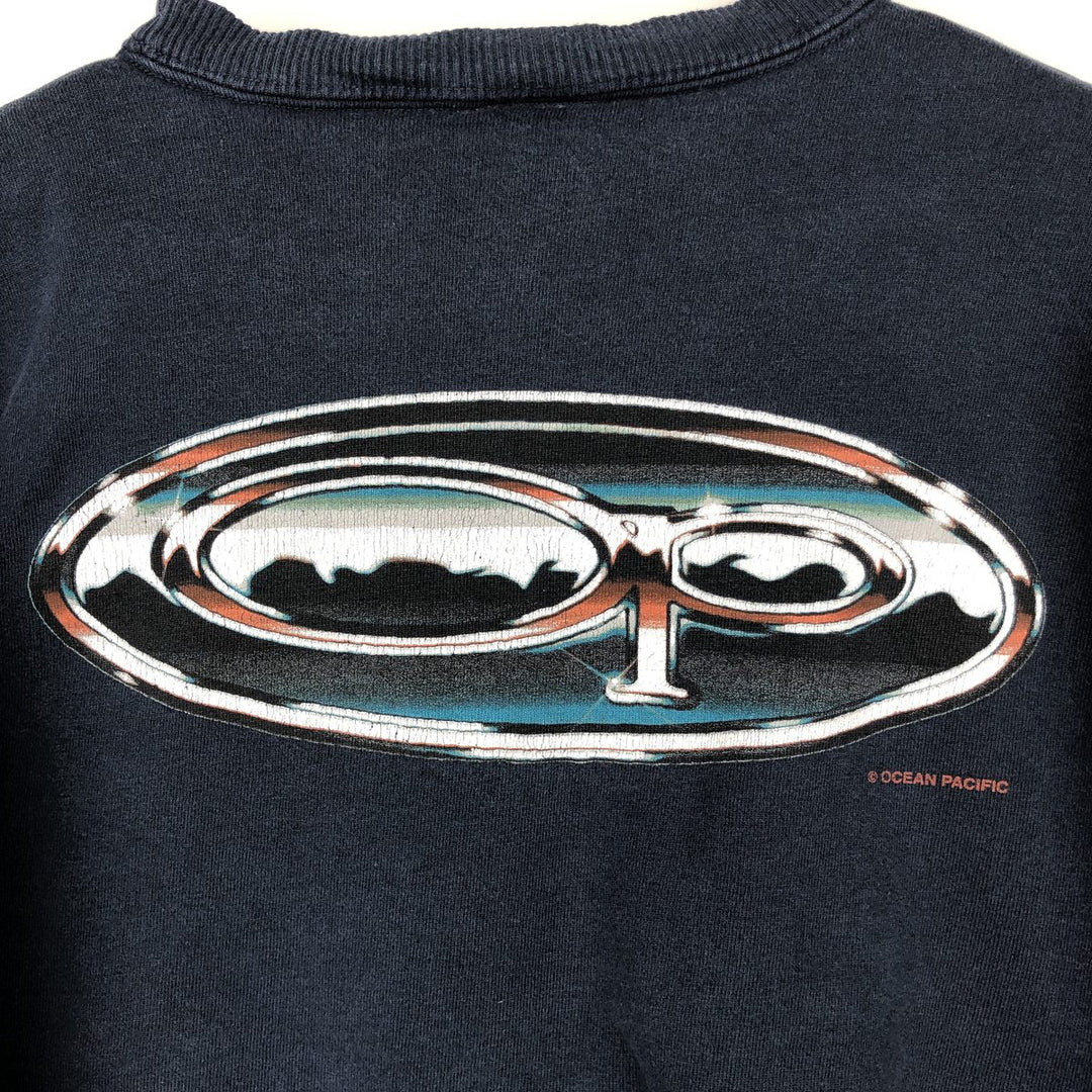 Ocean Pacific printed sweatshirt, made in USA, men's size L equivalent, vintage. unclear navy blue type Vintage Second Hand