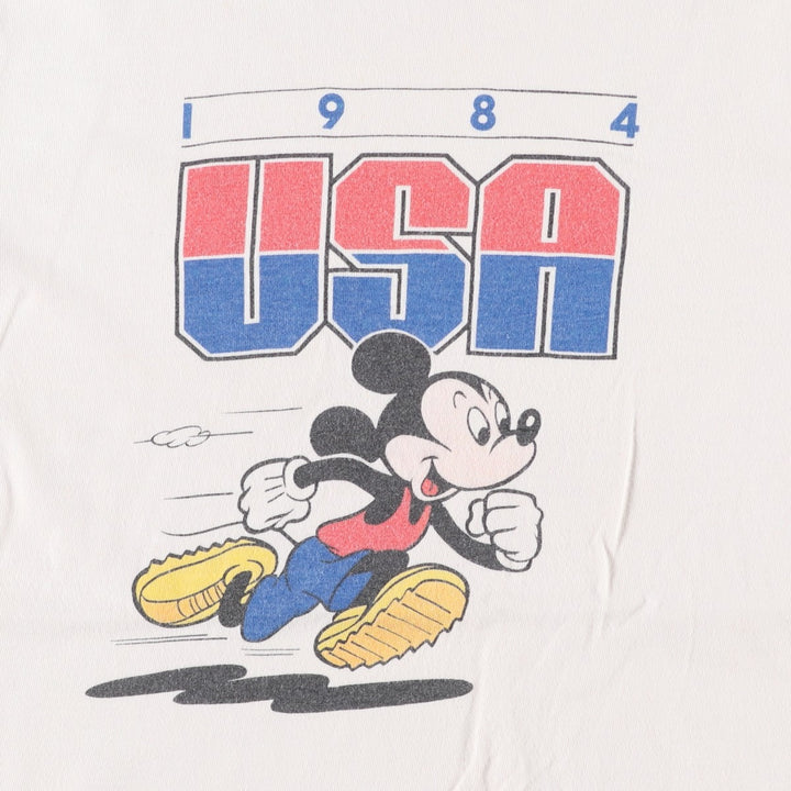 80'S Disney Mickey Mouse Ringer T-shirt, Character Print T-shirt, Made in USA, Men's Size S (approx.) cotton ivory Vintage Second Hand