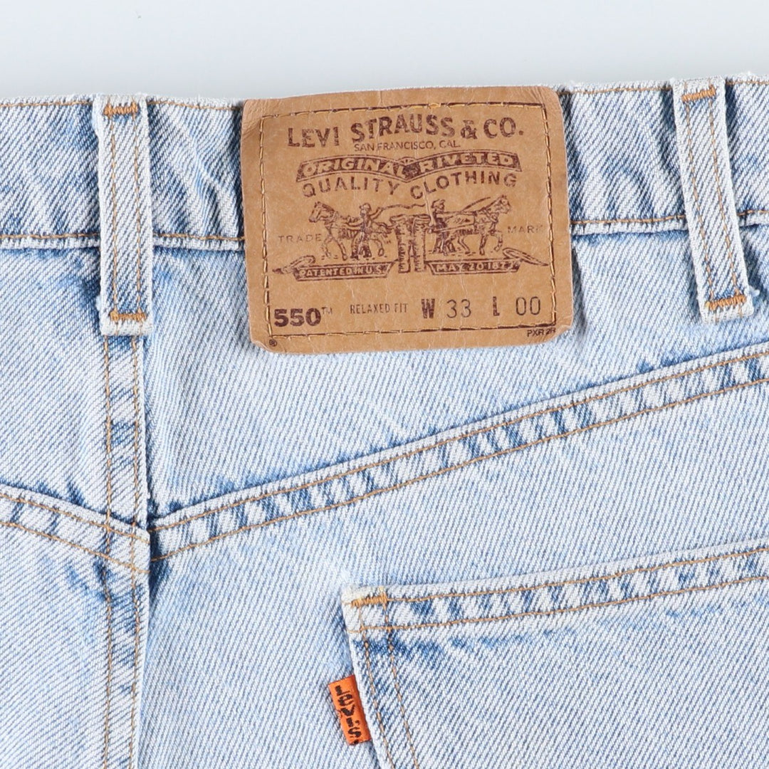 90'S Levi's 550 Relaxed Fit Orange Tab Denim Shorts, Men's Size W33 (approx.), Vintage cotton Blue type light blue Vintage Second Hand