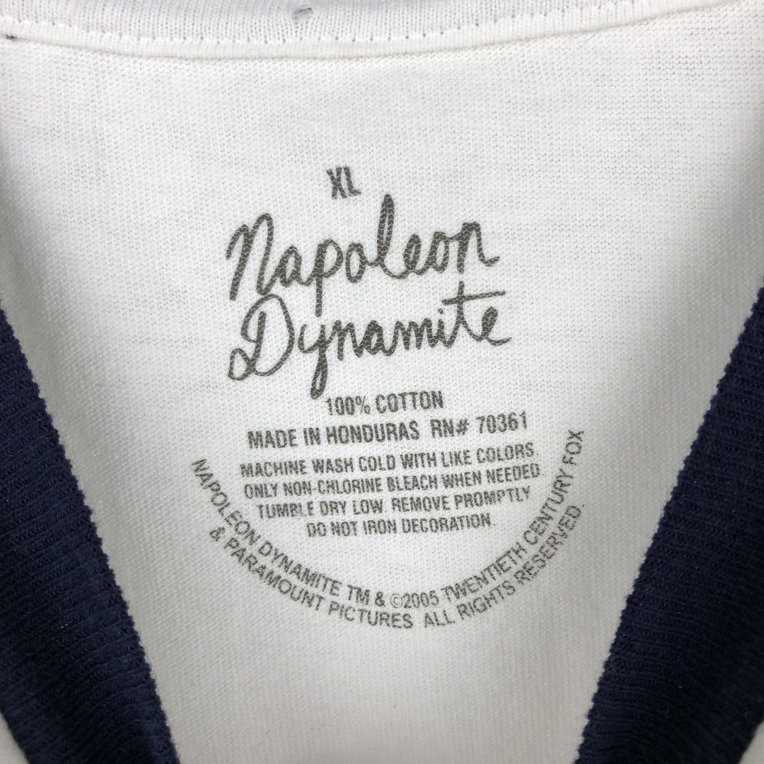 Napoleon Dynamite Print Ringer T-Shirt Movie T-Shirt Men's XL (approx.) cotton white type Vintage Second Hand