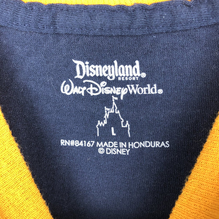 DISNEY Mickey Mouse Ringer T-shirt, Character Print T-shirt, Men's Size L (approx.), Vintage cotton navy blue type Vintage Second Hand