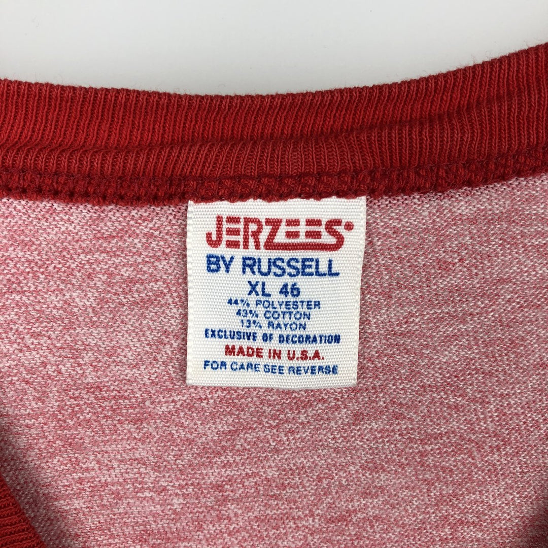 80'S Russell JERZEES Ringer T-Shirt, Made in USA, Men's XL (approx.), Vintage polyester red type Vintage Second Hand