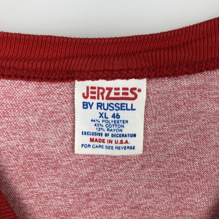 80'S Russell JERZEES Ringer T-Shirt, Made in USA, Men's XL (approx.), Vintage polyester red type Vintage Second Hand
