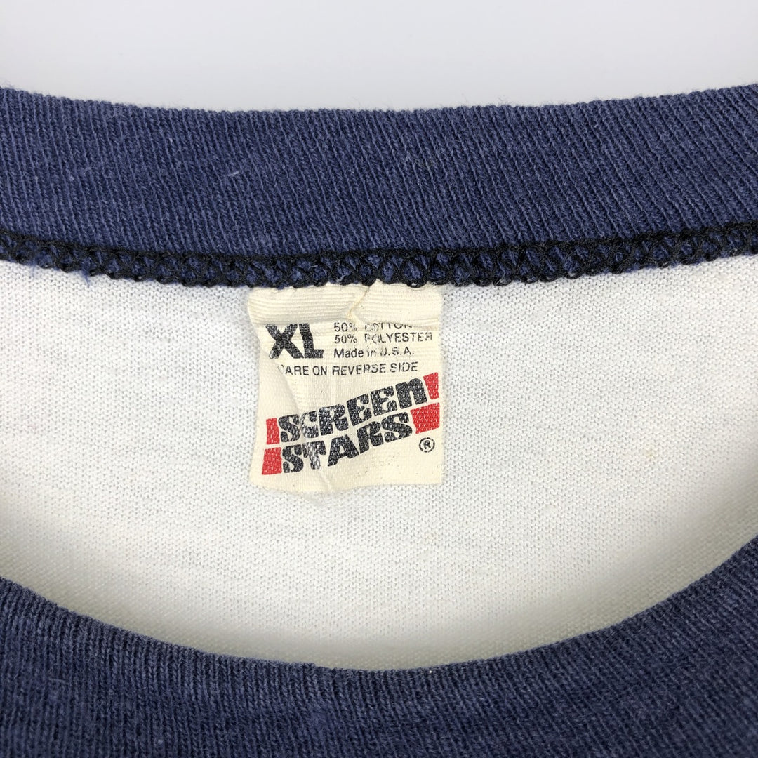 90'S Screen Stars Ringer T-Shirt, Made in USA, Men's XL equivalent, Vintage cotton white type Vintage Second Hand