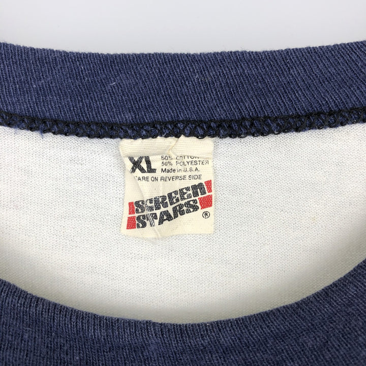 90'S Screen Stars Ringer T-Shirt, Made in USA, Men's XL equivalent, Vintage cotton white type Vintage Second Hand