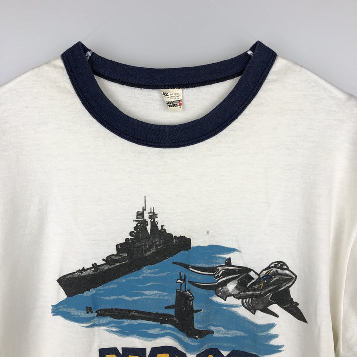 90'S Screen Stars Ringer T-Shirt, Made in USA, Men's XL equivalent, Vintage cotton white type Vintage Second Hand