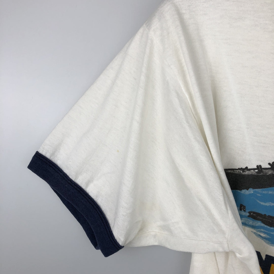 90'S Screen Stars Ringer T-Shirt, Made in USA, Men's XL equivalent, Vintage cotton white type Vintage Second Hand