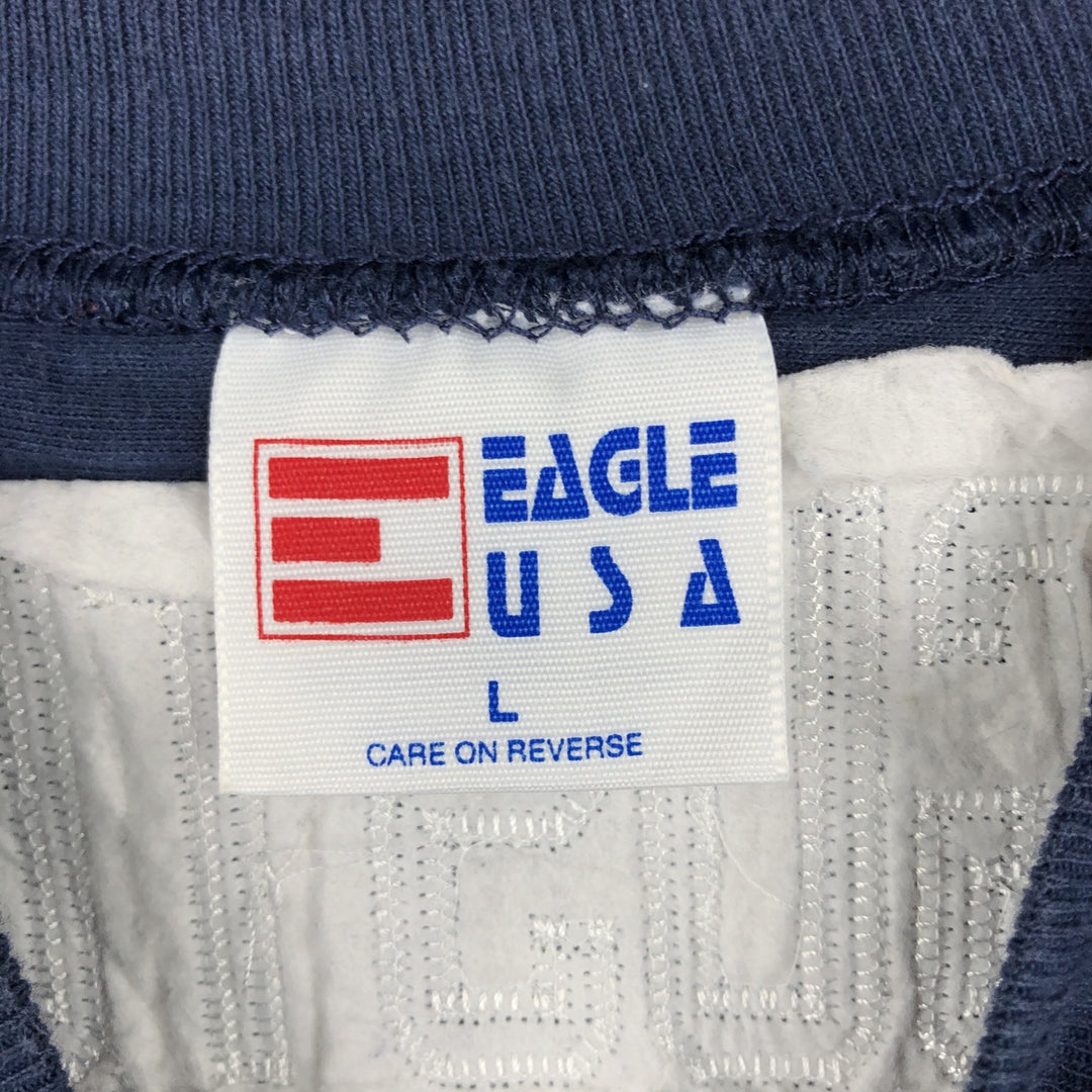 90'S EAGLE USA Check Pattern Ringer T-Shirt Football T-Shirt Made in USA Men's Size L cotton navy blue type Vintage Second Hand