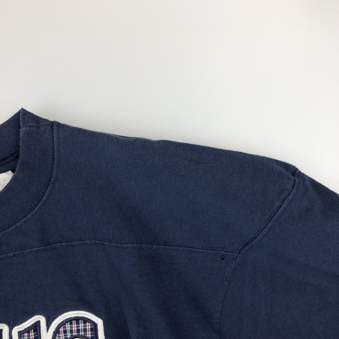 90'S EAGLE USA Check Pattern Ringer T-Shirt Football T-Shirt Made in USA Men's Size L cotton navy blue type Vintage Second Hand