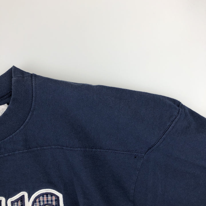 90'S EAGLE USA Check Pattern Ringer T-Shirt Football T-Shirt Made in USA Men's Size L cotton navy blue type Vintage Second Hand