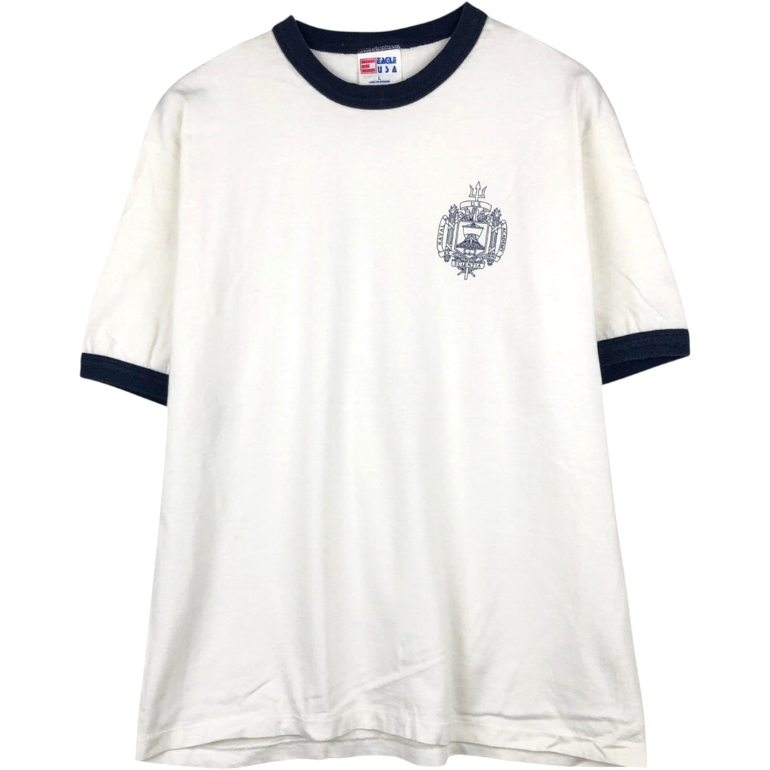 90'S EAGLE USA USNA Naval Academy Ringer T-Shirt, Made in USA, Men's Size L (Equivalent), Vintage cotton white type Vintage Second Hand