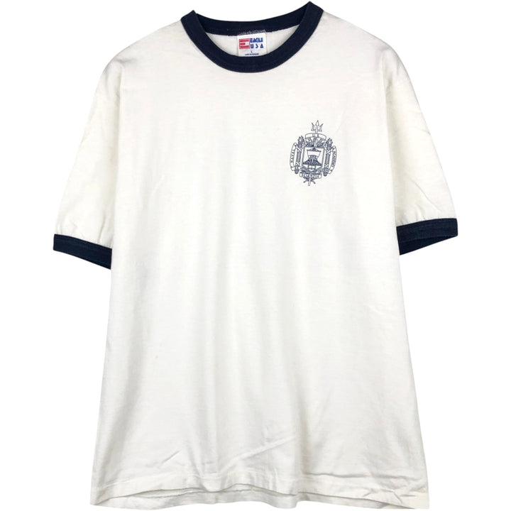 90'S EAGLE USA USNA Naval Academy Ringer T-Shirt, Made in USA, Men's Size L (Equivalent), Vintage cotton white type Vintage Second Hand
