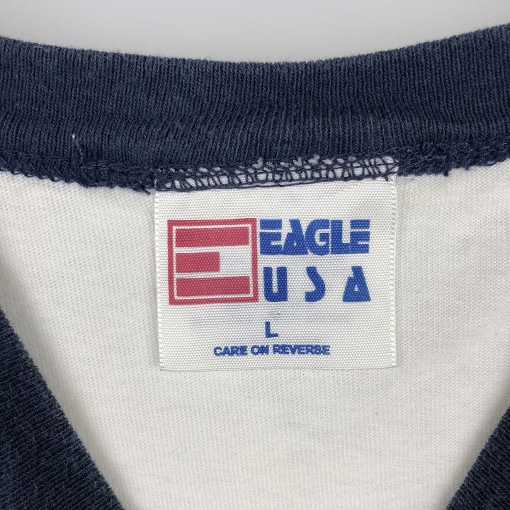 90'S EAGLE USA USNA Naval Academy Ringer T-Shirt, Made in USA, Men's Size L (Equivalent), Vintage cotton white type Vintage Second Hand