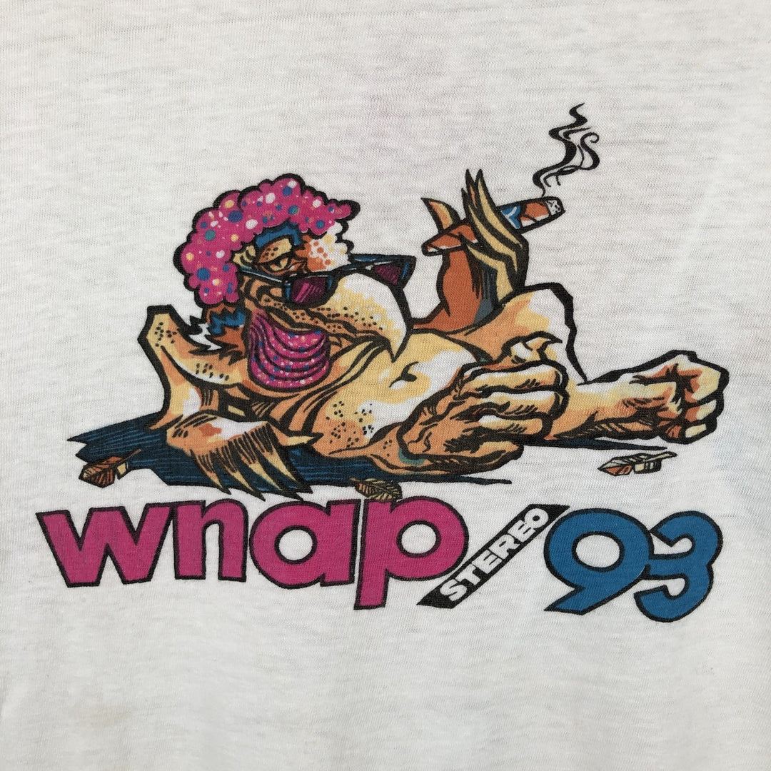 90'S WNAP Stereo 93 Ringer T-Shirt, Made in USA, Men's Size L (Equivalent), Vintage cotton white type Vintage Second Hand