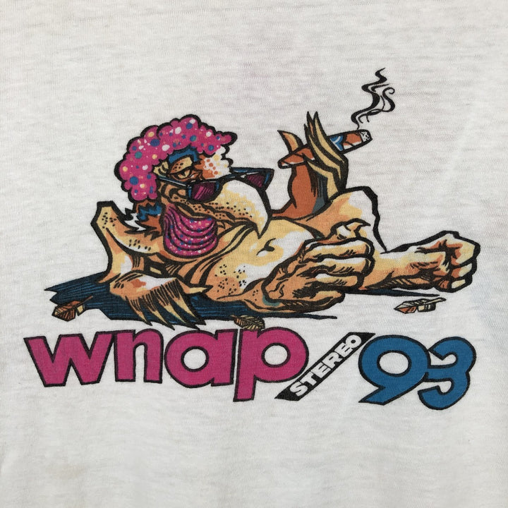 90'S WNAP Stereo 93 Ringer T-Shirt, Made in USA, Men's Size L (Equivalent), Vintage cotton white type Vintage Second Hand
