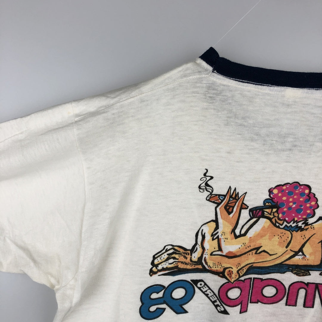 90'S WNAP Stereo 93 Ringer T-Shirt, Made in USA, Men's Size L (Equivalent), Vintage cotton white type Vintage Second Hand