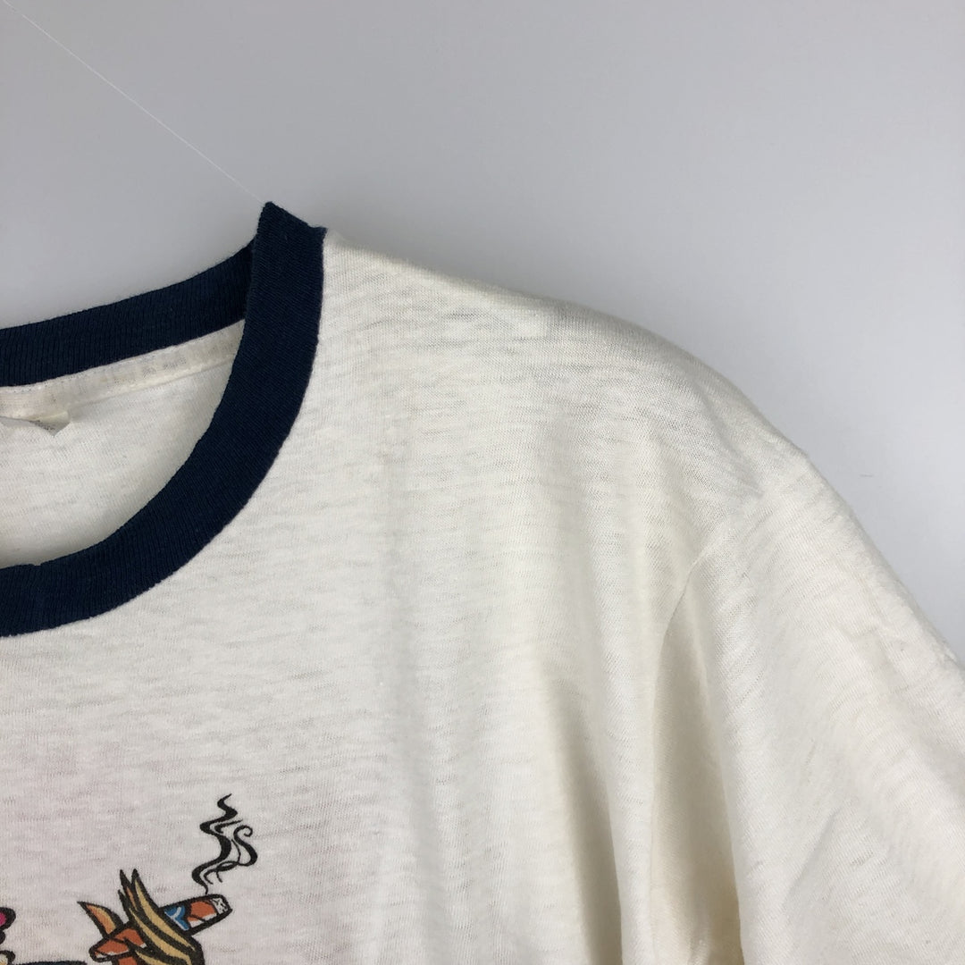 90'S WNAP Stereo 93 Ringer T-Shirt, Made in USA, Men's Size L (Equivalent), Vintage cotton white type Vintage Second Hand
