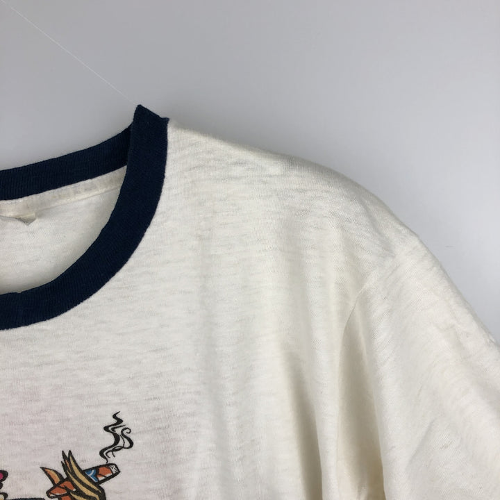 90'S WNAP Stereo 93 Ringer T-Shirt, Made in USA, Men's Size L (Equivalent), Vintage cotton white type Vintage Second Hand
