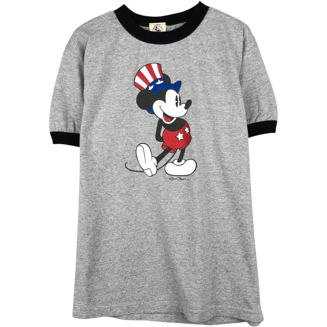 90'S Disney Mickey Mouse Ringer T-shirt, Character Print T-shirt, Men's Size M (approx.), Vintage cotton gray type Vintage Second Hand