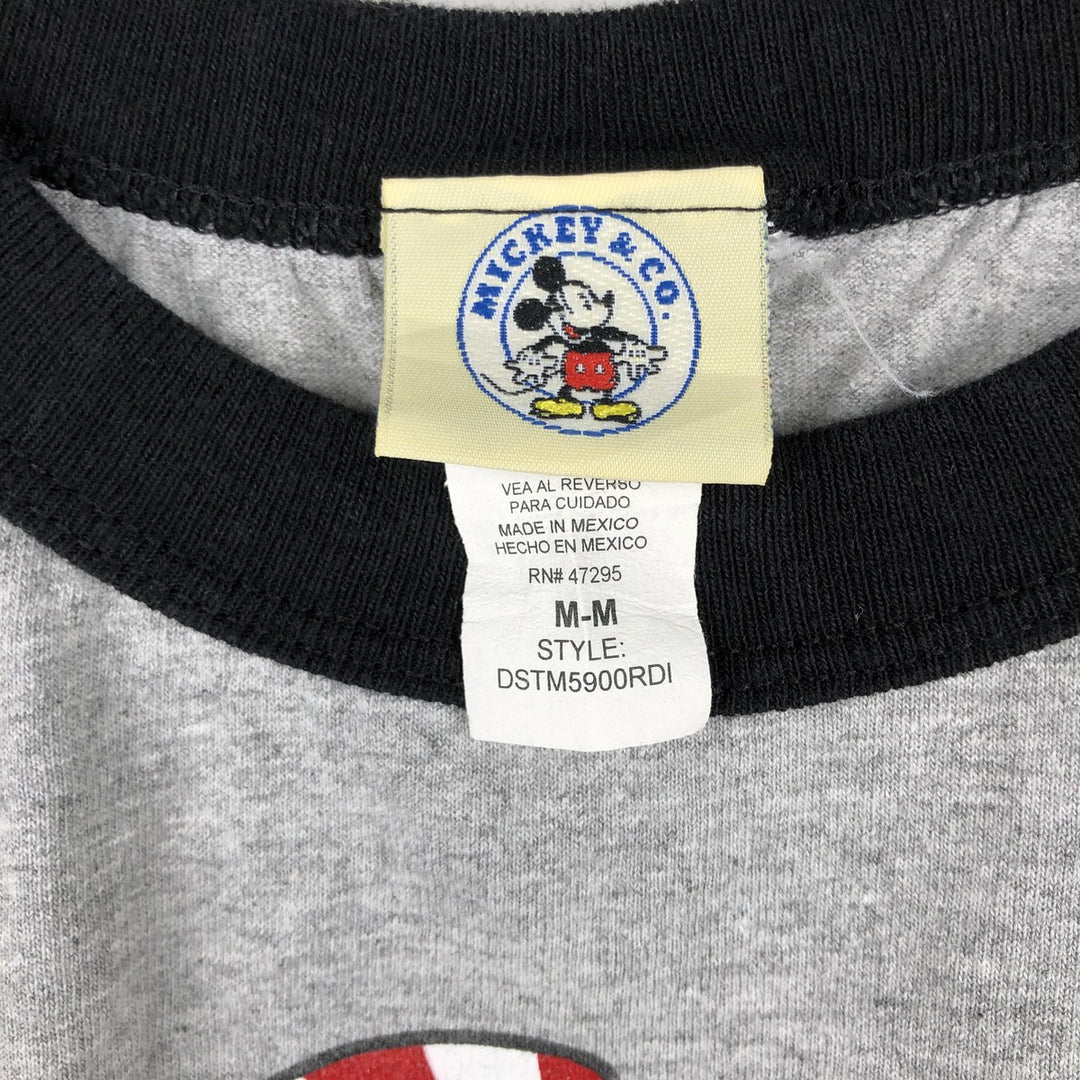 90'S Disney Mickey Mouse Ringer T-shirt, Character Print T-shirt, Men's Size M (approx.), Vintage cotton gray type Vintage Second Hand