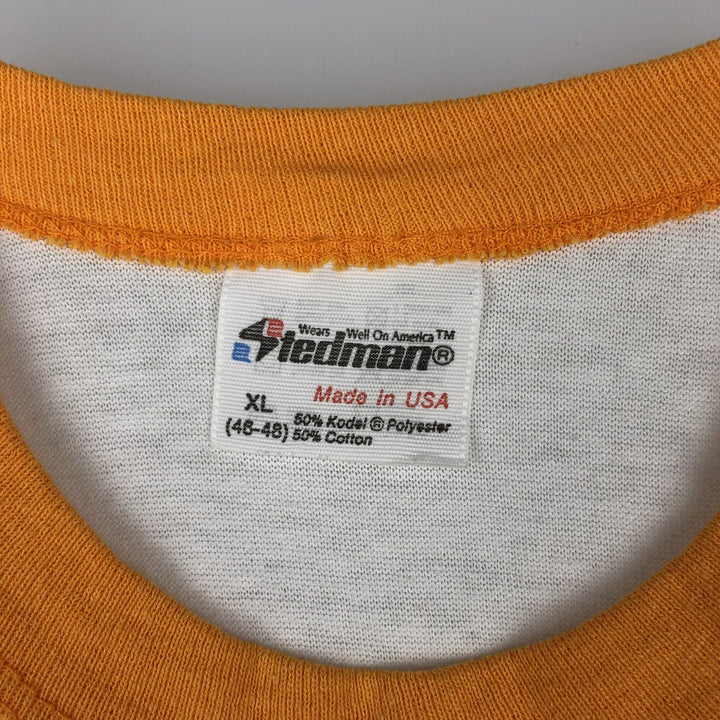 80'S STEDMAN Advertising Ringer T-Shirt, Made in USA, Men's XL equivalent, Vintage polyester white type Vintage Second Hand