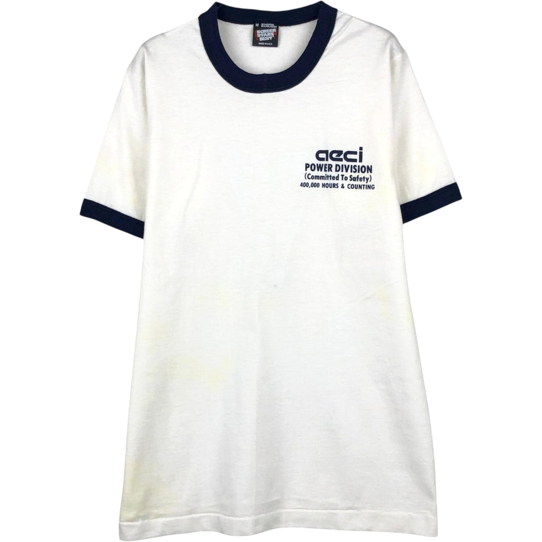 90'S Screen Stars Advertising Ringer T-Shirt, Made in USA, Men's Size M (approx.), Vintage cotton white type Vintage Second Hand