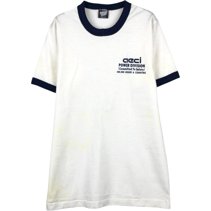 90'S Screen Stars Advertising Ringer T-Shirt, Made in USA, Men's Size M (approx.), Vintage cotton white type Vintage Second Hand