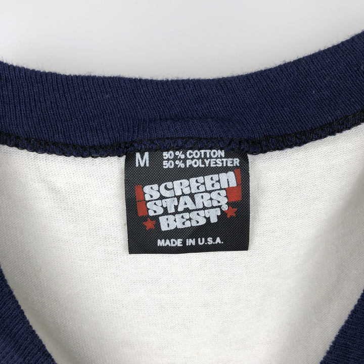 90'S Screen Stars Advertising Ringer T-Shirt, Made in USA, Men's Size M (approx.), Vintage cotton white type Vintage Second Hand