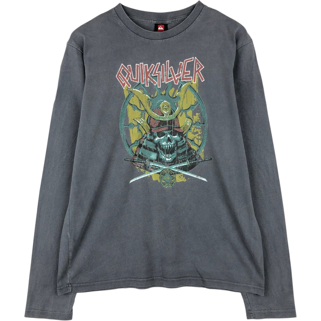 Quiksilver Skull Pattern Long-Sleeve T-Shirt (Men's Size L) cotton Charcoal Vintage Second Hand