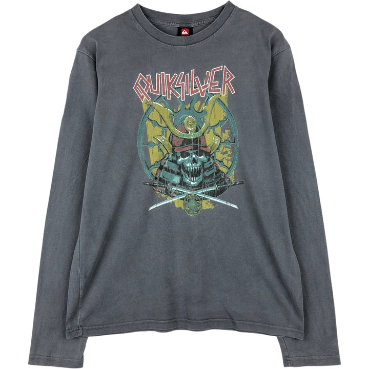 Quiksilver Skull Pattern Long-Sleeve T-Shirt (Men's Size L) cotton Charcoal Vintage Second Hand