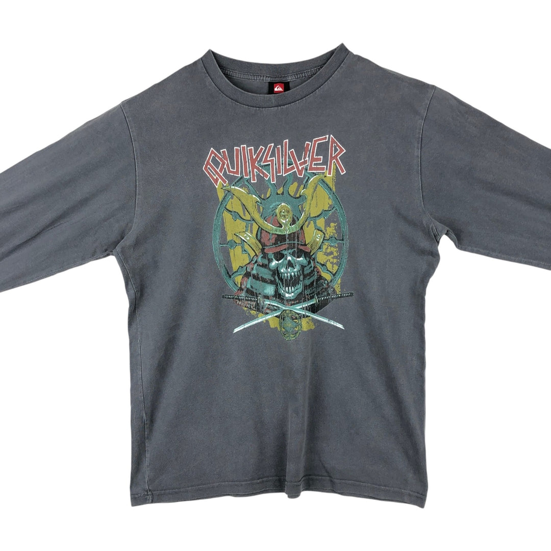 Quiksilver Skull Pattern Long-Sleeve T-Shirt (Men's Size L) cotton Charcoal Vintage Second Hand