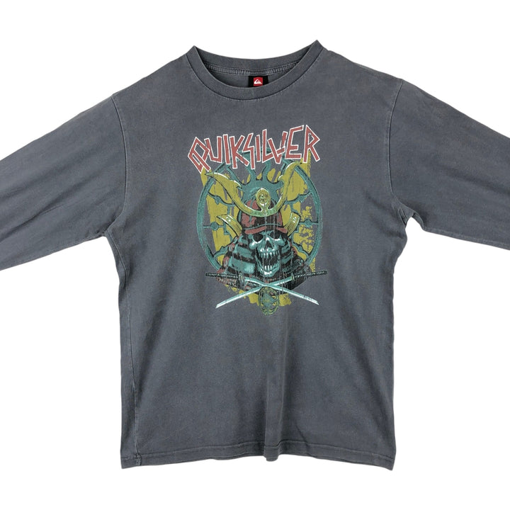 Quiksilver Skull Pattern Long-Sleeve T-Shirt (Men's Size L) cotton Charcoal Vintage Second Hand