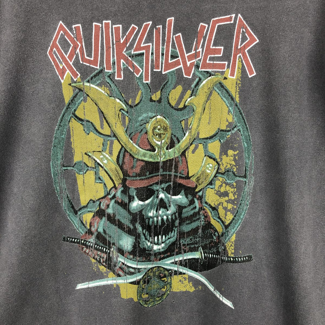 Quiksilver Skull Pattern Long-Sleeve T-Shirt (Men's Size L) cotton Charcoal Vintage Second Hand