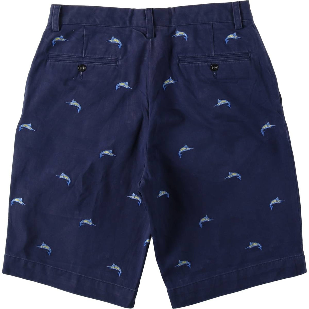 Ralph Lauren POLO RALPH LAUREN all-over fish print chino shorts, men's size W32 (approx.) cotton navy blue type Vintage Second Hand
