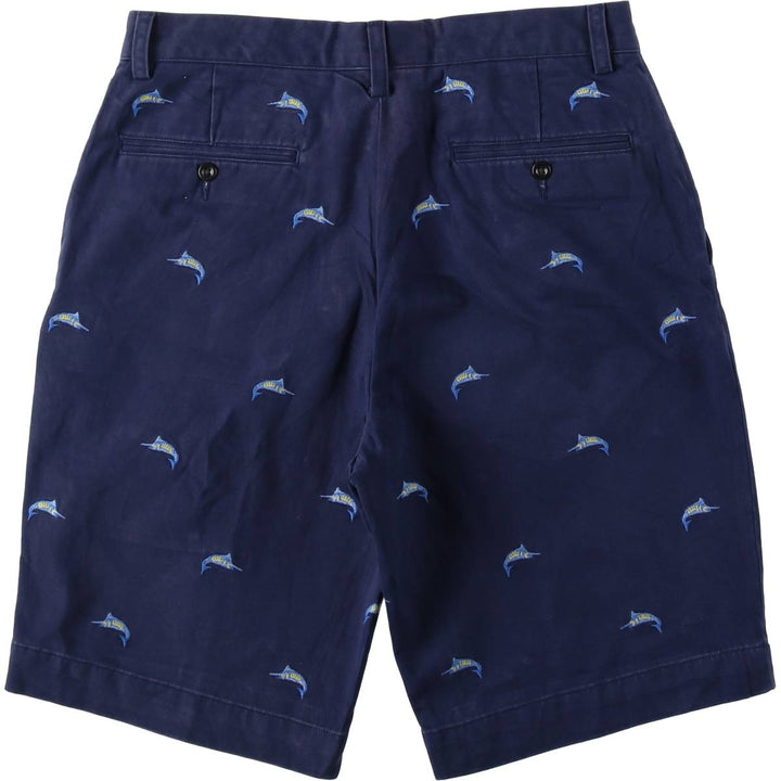 Ralph Lauren POLO RALPH LAUREN all-over fish print chino shorts, men's size W32 (approx.) cotton navy blue type Vintage Second Hand