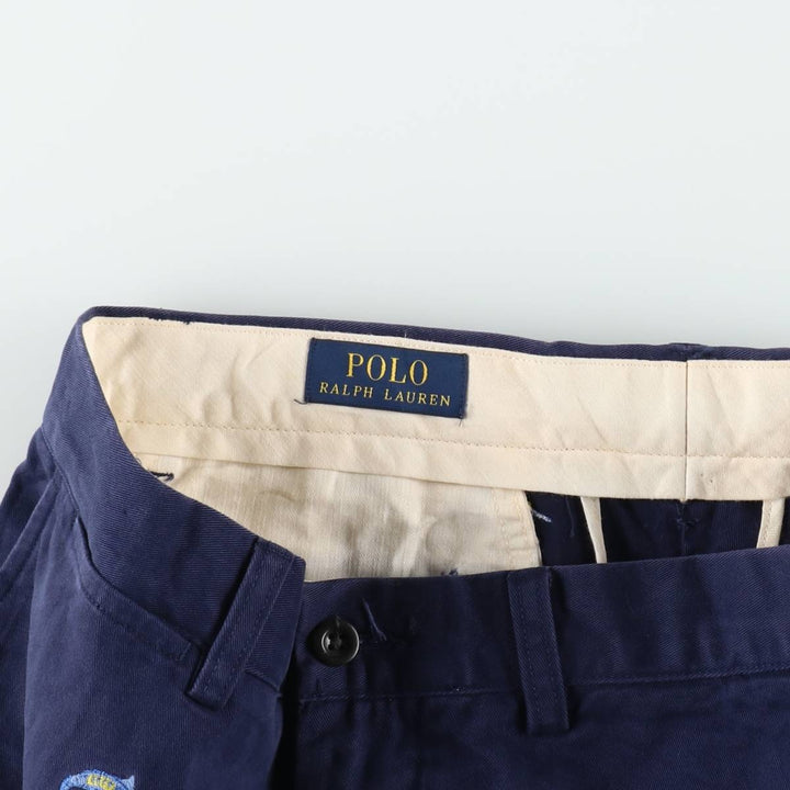 Ralph Lauren POLO RALPH LAUREN all-over fish print chino shorts, men's size W32 (approx.) cotton navy blue type Vintage Second Hand