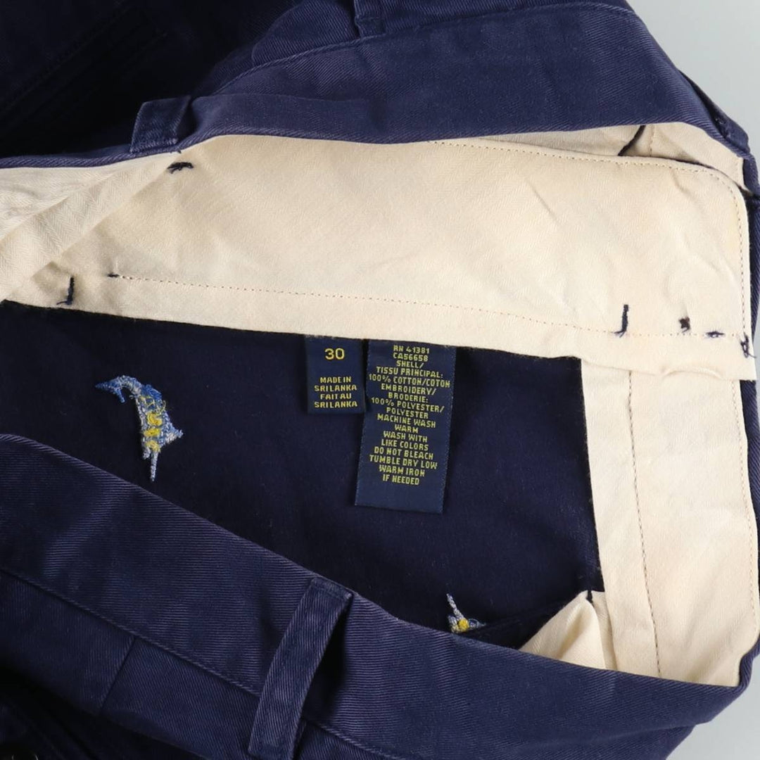 Ralph Lauren POLO RALPH LAUREN all-over fish print chino shorts, men's size W32 (approx.) cotton navy blue type Vintage Second Hand