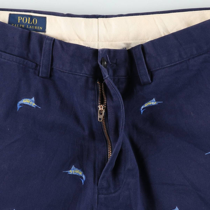Ralph Lauren POLO RALPH LAUREN all-over fish print chino shorts, men's size W32 (approx.) cotton navy blue type Vintage Second Hand