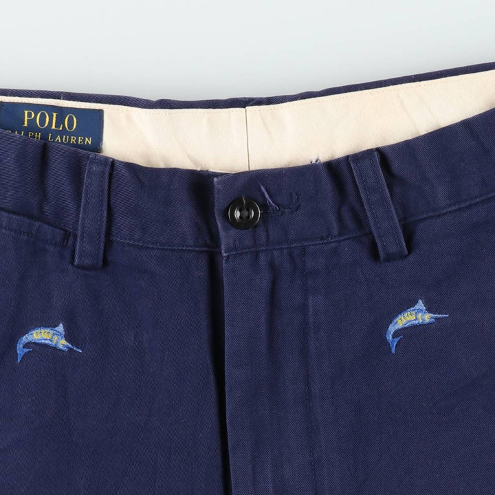 Ralph Lauren POLO RALPH LAUREN all-over fish print chino shorts, men's size W32 (approx.) cotton navy blue type Vintage Second Hand
