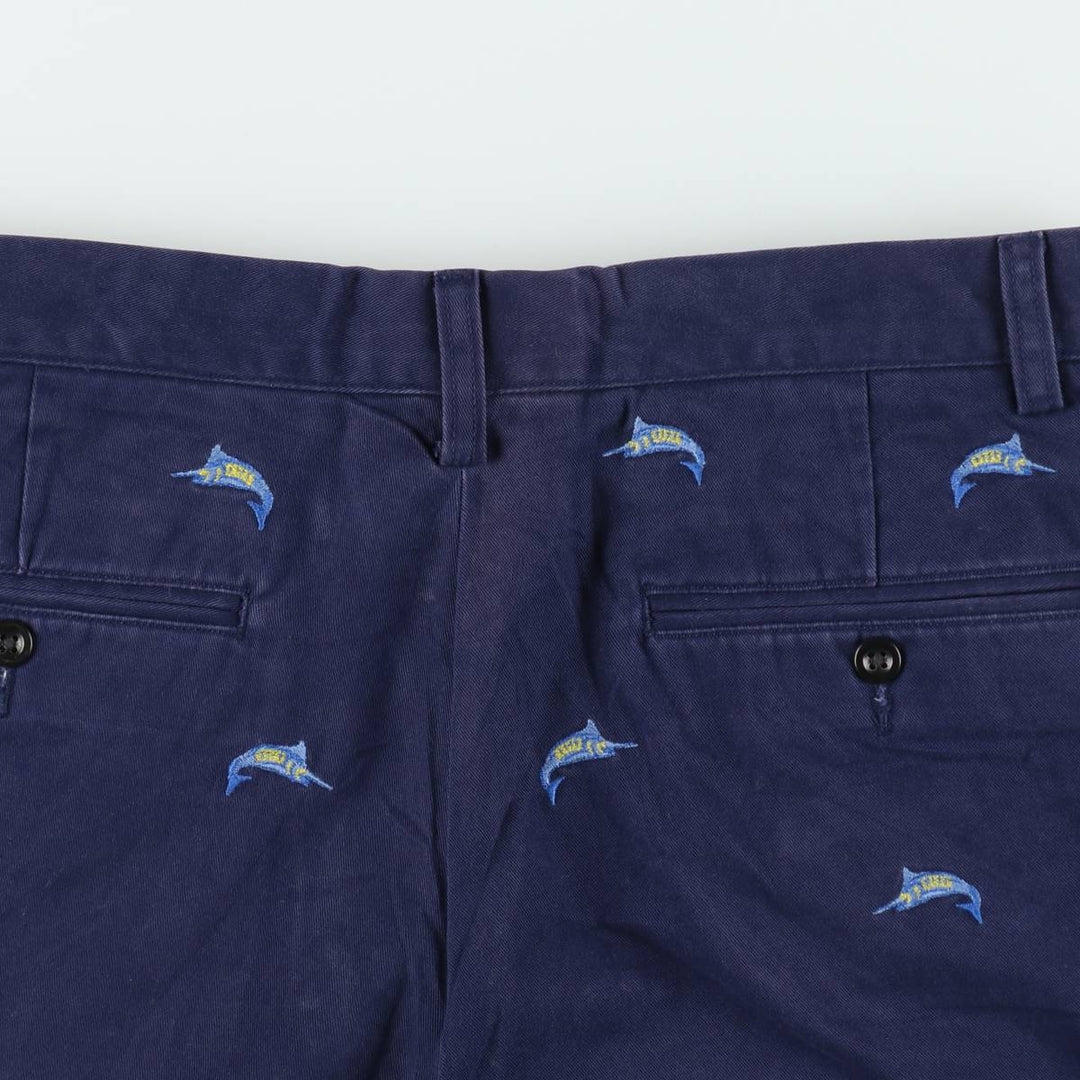 Ralph Lauren POLO RALPH LAUREN all-over fish print chino shorts, men's size W32 (approx.) cotton navy blue type Vintage Second Hand