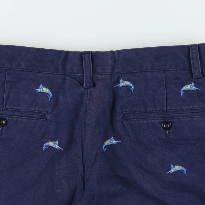 Ralph Lauren POLO RALPH LAUREN all-over fish print chino shorts, men's size W32 (approx.) cotton navy blue type Vintage Second Hand