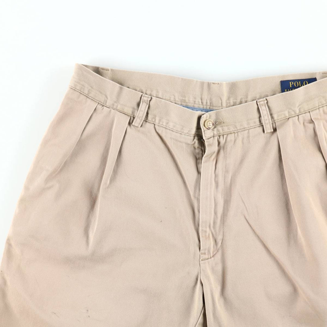 Ralph Lauren POLO RALPH LAUREN CLASSIC FIT PLEATED 9'' Two-Pleat Chino Shorts (Men's W34 equivalent) cotton Beige type Vintage Second Hand