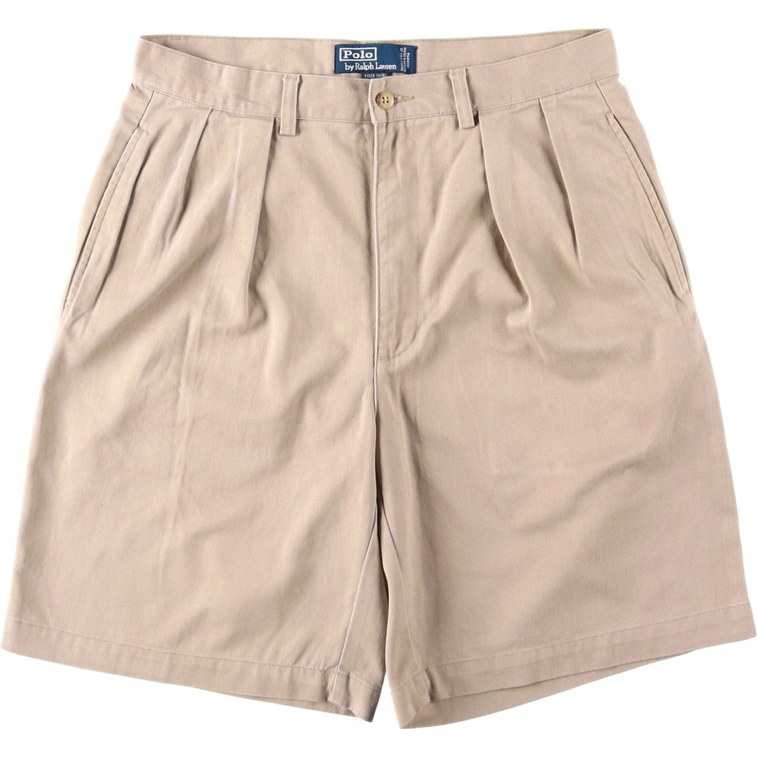 Ralph Lauren POLO by Ralph Lauren TYLER SHORT Two-pleat chino shorts, short pants, men's size W32 cotton beige type brown Vintage Second Hand