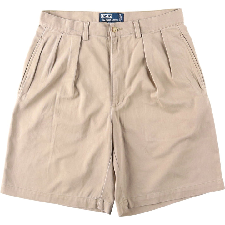 Ralph Lauren POLO by Ralph Lauren TYLER SHORT Two-pleat chino shorts, short pants, men's size W32 cotton beige type brown Vintage Second Hand