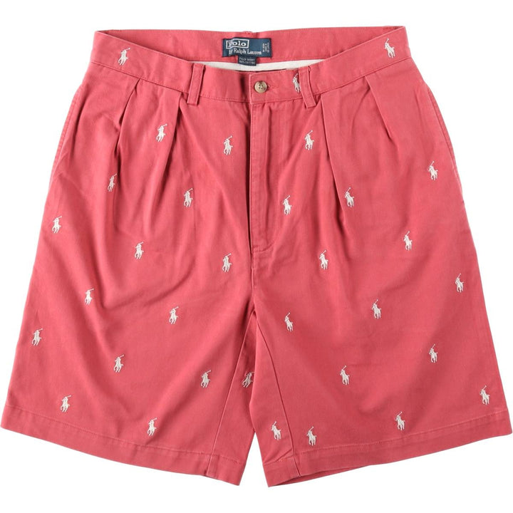Ralph Lauren POLO by Ralph Lauren TYLER SHORT All-over print two-pleat chino shorts, men's size W33 (approx.) cotton pink type Vintage Second Hand