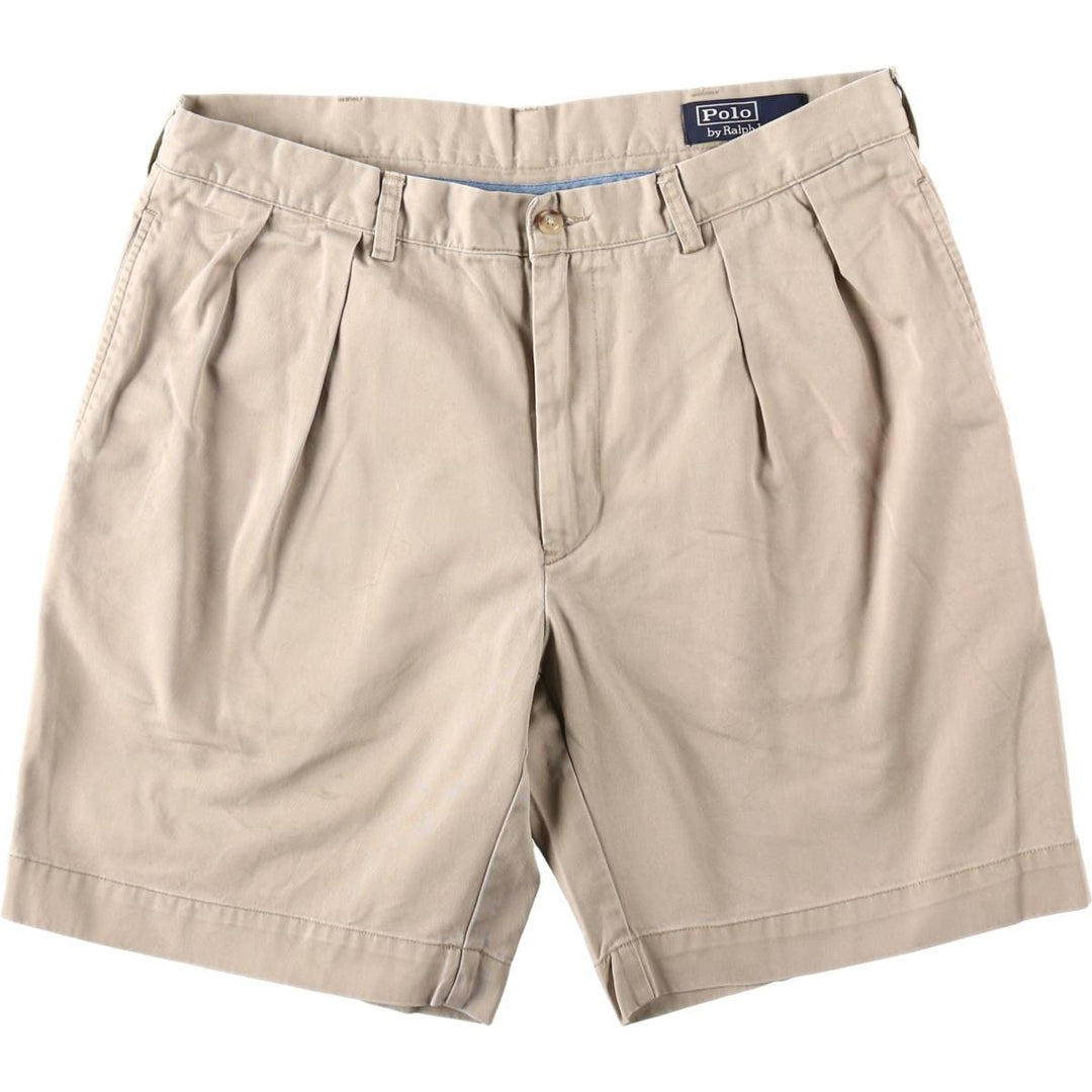 Ralph Lauren POLO by Ralph Lauren CLASSIC FIT PLEATED 9'' Two-Pleat Chino Shorts (Men's W35 equivalent) cotton Beige type Vintage Second Hand