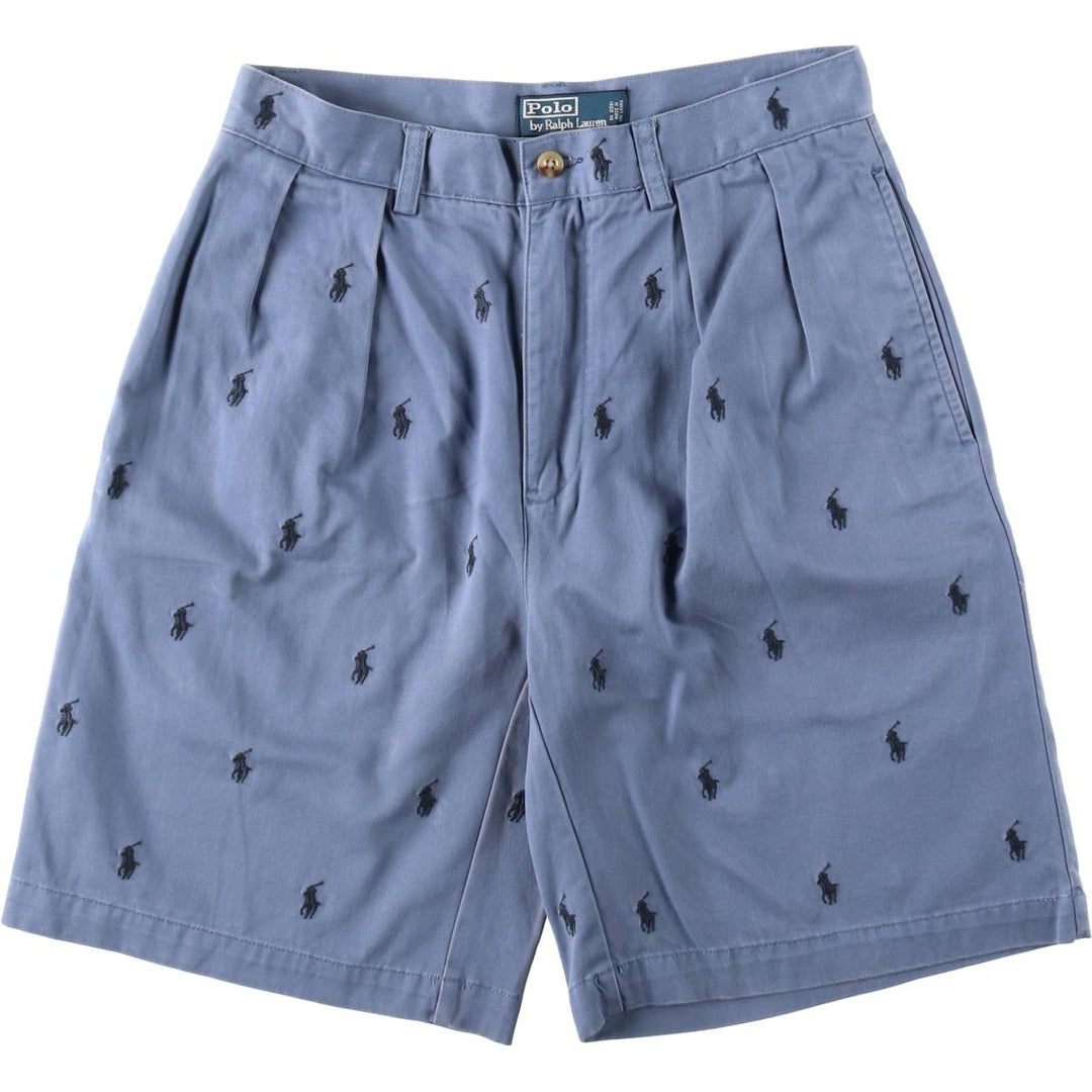Ralph Lauren POLO by Ralph Lauren TYLER SHORT All-over print two-pleat chino shorts, men's size W31 (approx.) cotton Navy blue Vintage Second Hand