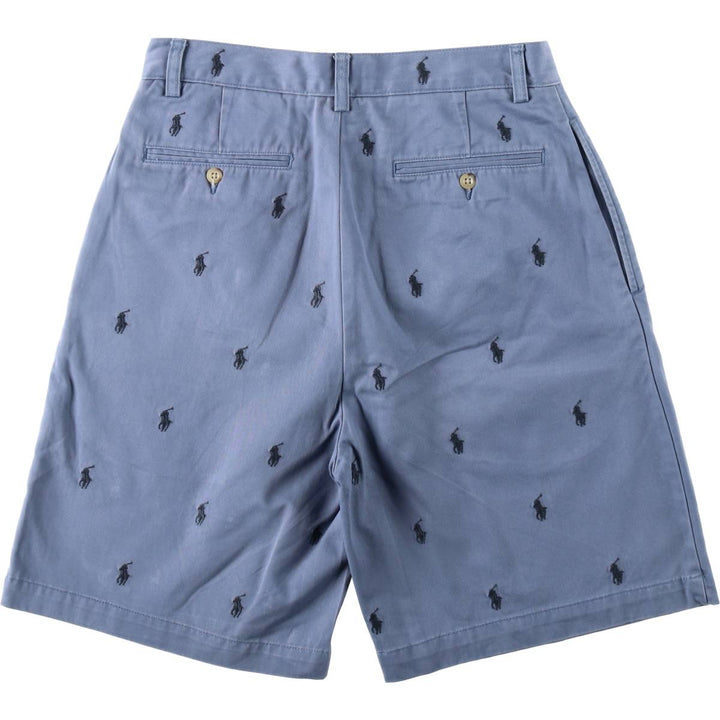 Ralph Lauren POLO by Ralph Lauren TYLER SHORT All-over print two-pleat chino shorts, men's size W31 (approx.) cotton Navy blue Vintage Second Hand
