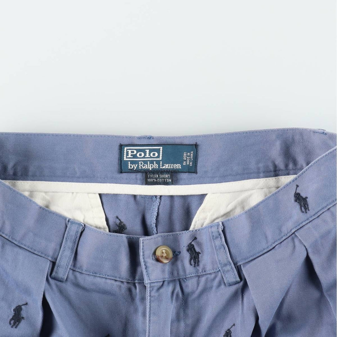 Ralph Lauren POLO by Ralph Lauren TYLER SHORT All-over print two-pleat chino shorts, men's size W31 (approx.) cotton Navy blue Vintage Second Hand