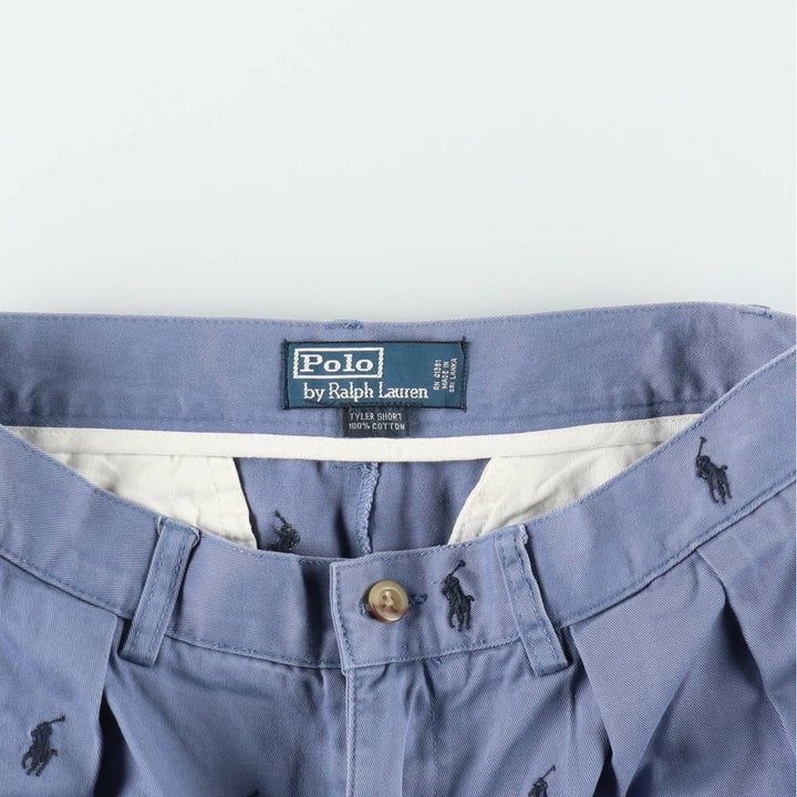 Ralph Lauren POLO by Ralph Lauren TYLER SHORT All-over print two-pleat chino shorts, men's size W31 (approx.) cotton Navy blue Vintage Second Hand